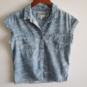 Van's Women's Size S Chambray Floral Sleeveless Button Up Shirt Skate